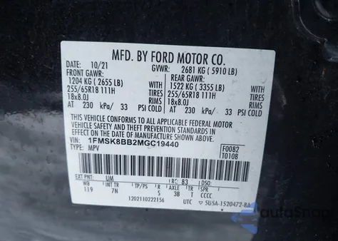 2021 Ford Explorer from USA, damaged, VIN 1FMSK8BB2MGC19440